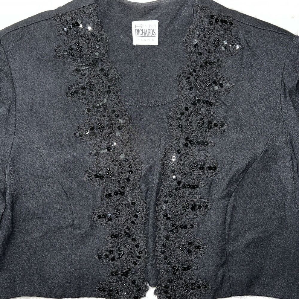 Vintage R and M Richards By Karen Kwong Black Bolero Jacket Lace Detail Women M - Picture 4 of 12